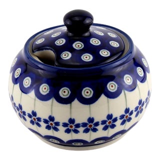 Vintage Polish Pottery Handmade Stoneware by Zaklady Boleslawiec Sugar Bowl For Sale