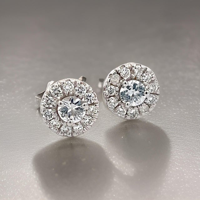 Transparent Natural White Sapphire Diamond Stud Earrings 14k W Gold 1.26 TCW Certified For Sale - Image 8 of 8