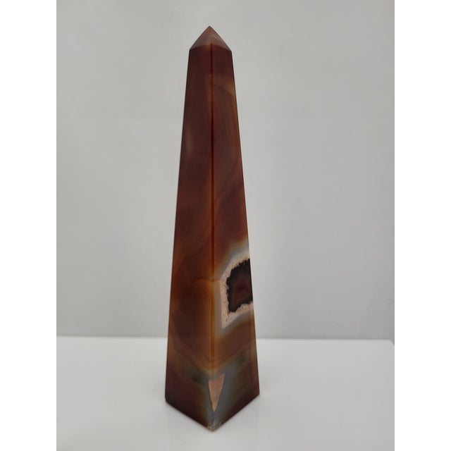 Mid 20th Century Polished Carnelian Druzy Agate Crystal Healing Obelisk Tower 8 3/4" For Sale - Image 5 of 13
