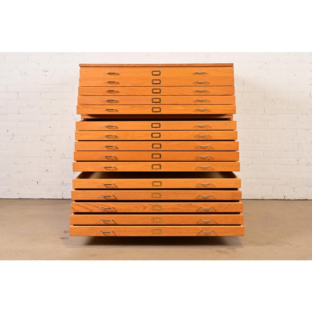 Mid 20th Century Mid-Century Modern Oak 15-Drawer Architect's Blueprint Flat File Cabinet For Sale - Image 5 of 12