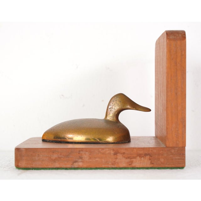 Pair of Vintage Oak & Brass Ducks Bookends For Sale - Image 6 of 13