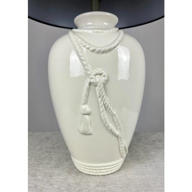 Vintage Rope Motif White Ceramic Ginger Jar Vase Table Lamp | Chairish