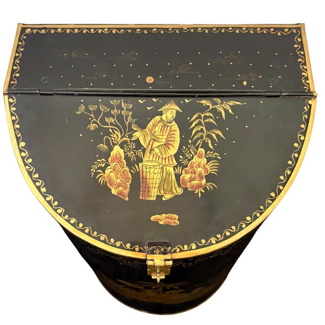 Mid 20th Century Rare Vintage Sarreid Ltd. English-Style Tole Chinoiserie Coal Scuttle Reproduction For Sale - Image 5 of 16
