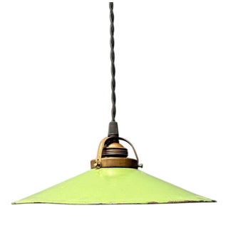 Green Enamel Pendant Lamp with Brass Fitting For Sale