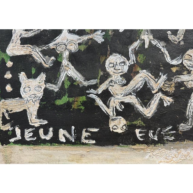 Jeune Eve, Art Brut, 1968, Oil and Sand on Canvas For Sale - Image 11 of 12