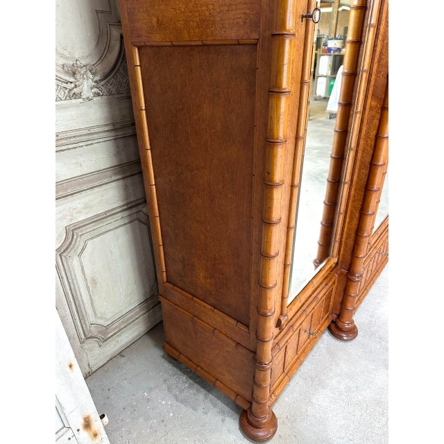 Antique Faux Bamboo Wardrobe with Mirror, Late 19th Century For Sale - Image 5 of 18