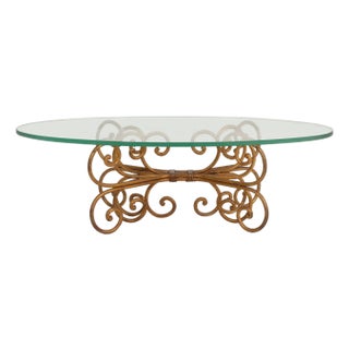 1960s Gilt Wrought Iron Coffee Table in the Style of Maison Jansen For Sale