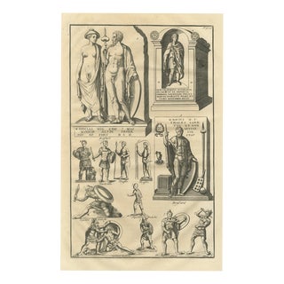 Montfaucon, Funerary Monuments and Fighting Soldiers, Montfaucon Roman Plate, 1722, Engraving For Sale