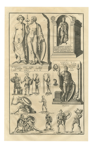 Montfaucon, Funerary Monuments and Fighting Soldiers, Montfaucon Roman Plate, 1722, Engraving