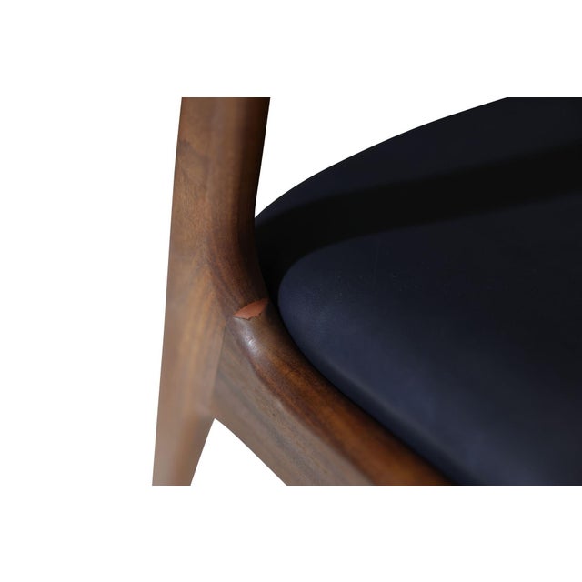 Six Mid 20th Century Curved Back Dining Chairs in Navy Leather For Sale - Image 13 of 16