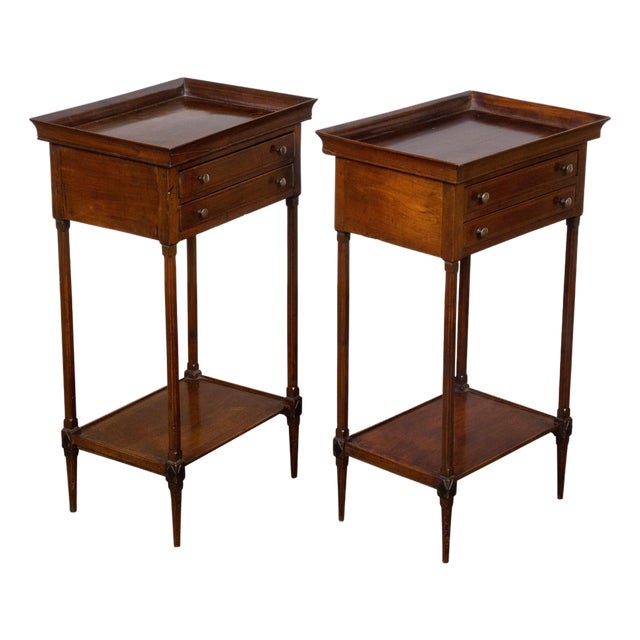 Pair of French 19th Century Mahogany Tray Top Bedside Tables with Two Drawers For Sale