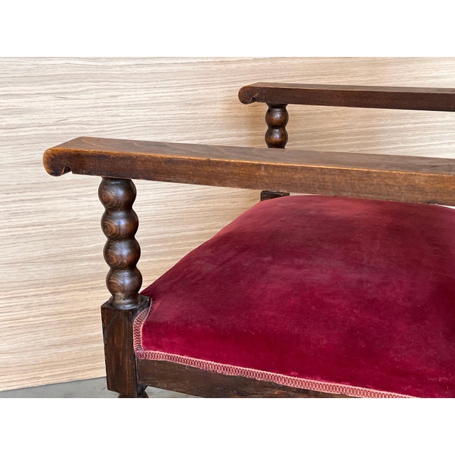 Brown 19th Century Spanish Colonial Altar Carved Armchair with Red Velve Seat and Back For Sale - Image 8 of 18