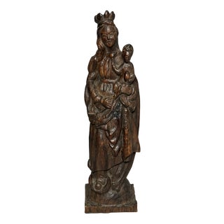 Wooden Madonna and Child Sculpture, 1950s For Sale