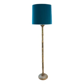 French Faux Bamboo Floor Lamp with Decorated Base, 1960s For Sale
