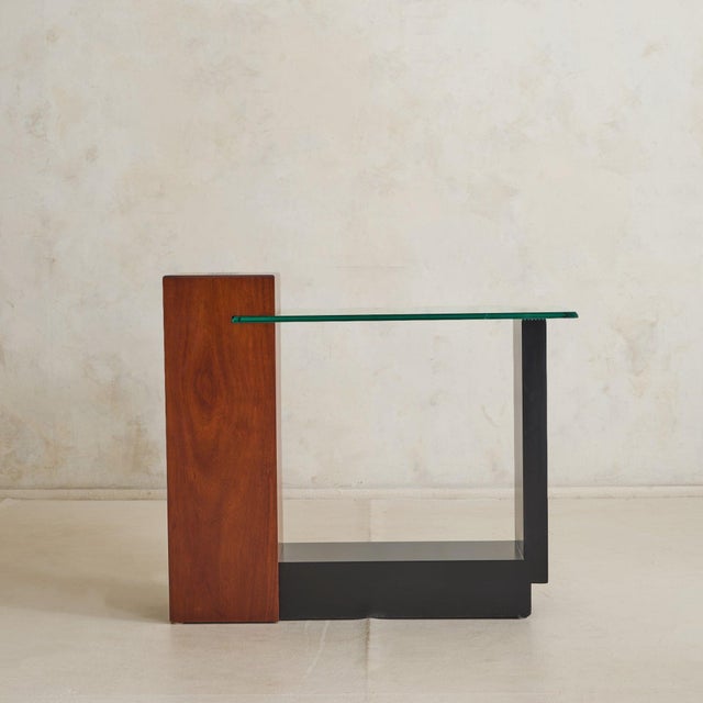 Vintage Italian Wood and Black Lacquer Console with Glass Top For Sale - Image 4 of 11