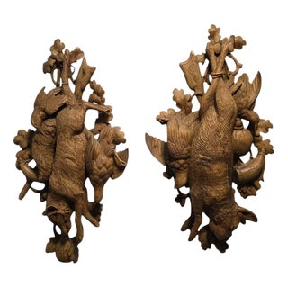Antique Black Forest Carved Hunting Trophies, 1880s, Set of 2 For Sale