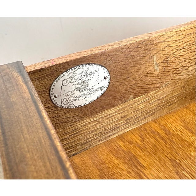 A Pair of Baker Furniture French Empire Neoclassical Cherry, Brass & Ebonized Wood Nightstands, Circa 1960s For Sale - Image 9 of 12