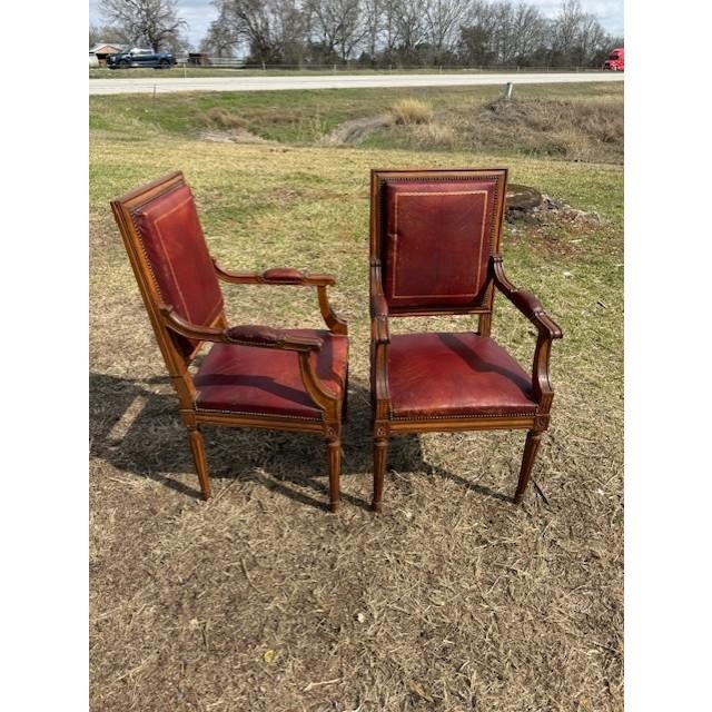 Wood Large 19th Century Leather French Louis XVI Bergere or Armchair- A Pair For Sale - Image 7 of 16