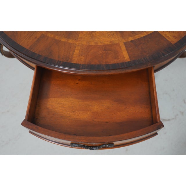 Theodore Alexander Theodore Alexander Round Iron and Burl Walnut Drum Table For Sale - Image 4 of 18