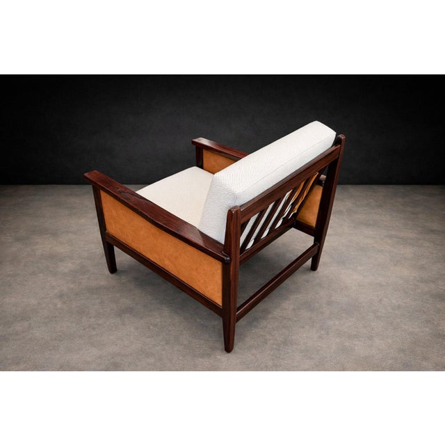 Brazilian Modern Armchair in Rosewood, Leather & Linen, Fatima, 1960s For Sale - Image 11 of 12