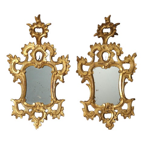 Small Carved Wooden Mirrors, Set of 2 For Sale