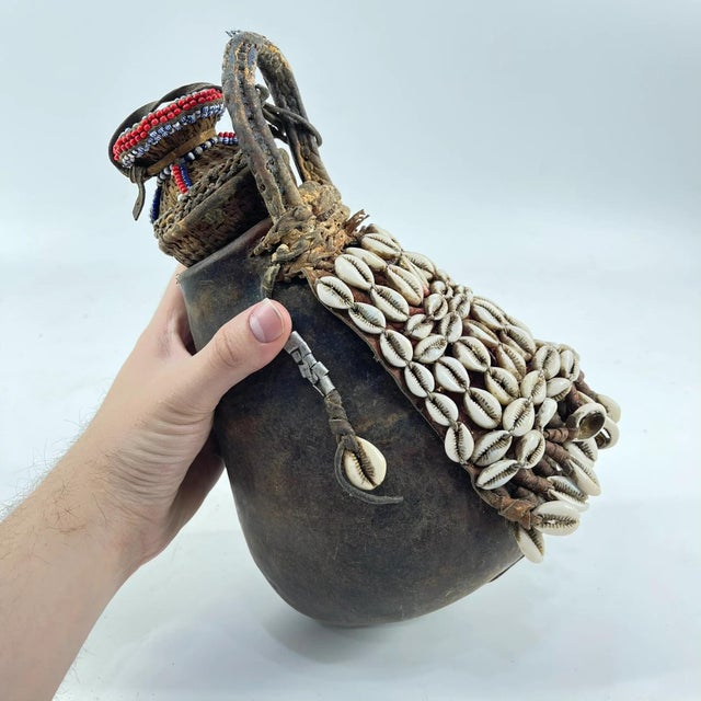 Early 20th Century Maasai Beaded Milk Leather Jug Kenya For Sale - Image 10 of 11