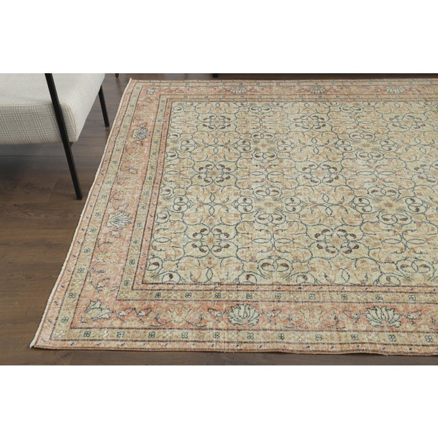 1970s Vintage Turkish Oushak Handmade Wool Cotton Beige Area Rug For Sale - Image 9 of 12