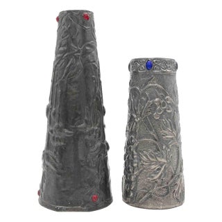 Art Nouveau Pewter Vases, Italy, Early 20th Century, Set of 2 For Sale