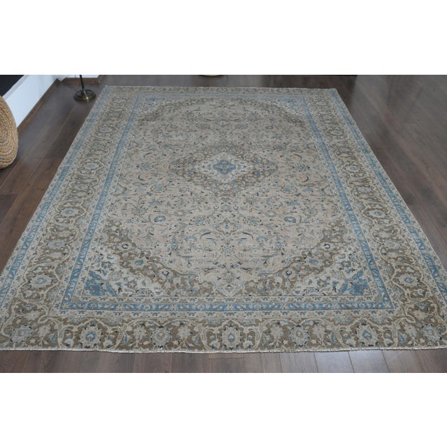 Vintage Persian Hand-Knotted rug is a semi- vintage oversize area rug.'70s Eastern region of Middle East's unique rug is...