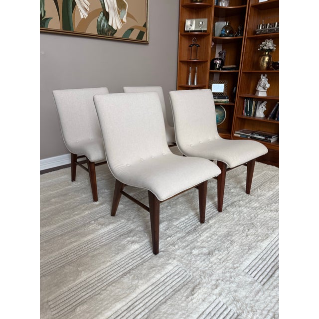 Conant Ball Set of Four Vintage 1950s Walnut and Linen Dining Chairs After Conant Ball For Sale - Image 4 of 13