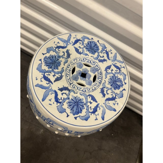 Shabby Chic Vintage Blue and White Chinoiserie Ceramic Garden Stool For Sale - Image 3 of 7