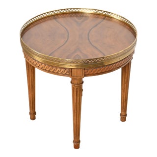 Baker Furniture French Regency Louis XVI Burled Walnut Tea Table For Sale