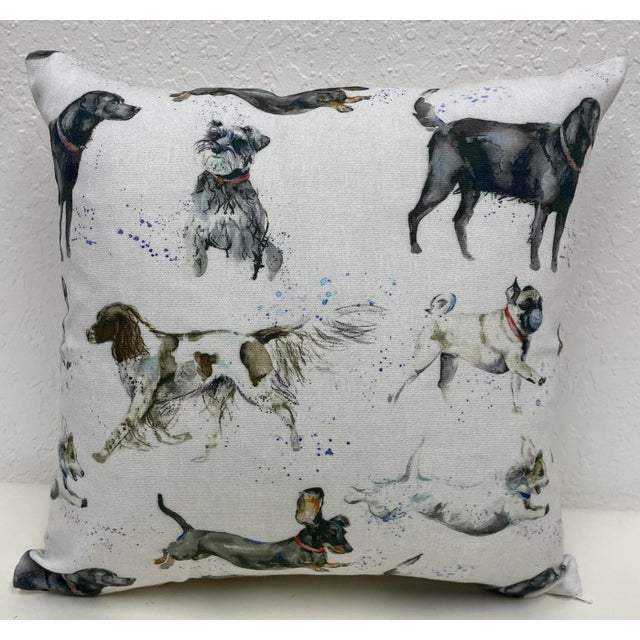 16"Square Pillow Depicting Gleeful Dogs of Various Breeds Engaging in Activities- Made in Uk. For Sale - Image 10 of 10