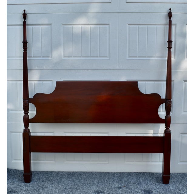 Full Carved Mahogany Bed Vintage Four Poster Frame Chippendale Style For Sale - Image 9 of 11