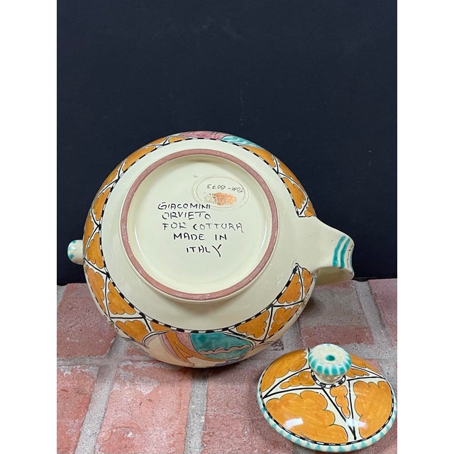 Vintage Italian Renaissance Style Giacomini for Cottura Hand Painted Pottery Teapot For Sale - Image 9 of 10