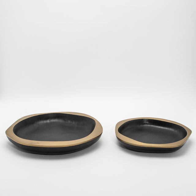 Modern Bowl in Black Oak With Bronze Patina Brass Details by R&y Augousti For Sale - Image 3 of 9