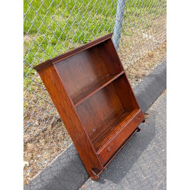 1960 Mid-Century Modern Cherry Wood 2-Tier Wall Shelf With Drawer For Sale - Image 4 of 13