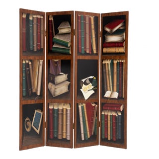 Trompe L''Oeil Painted Books 4 Panel Screen Room Divider After Maitland Smith For Sale