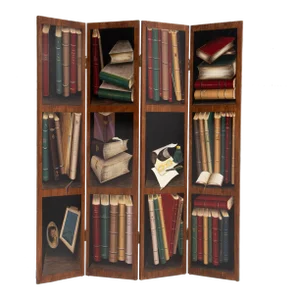 Trompe L''Oeil Painted Books 4 Panel Screen Room Divider After Maitland Smith