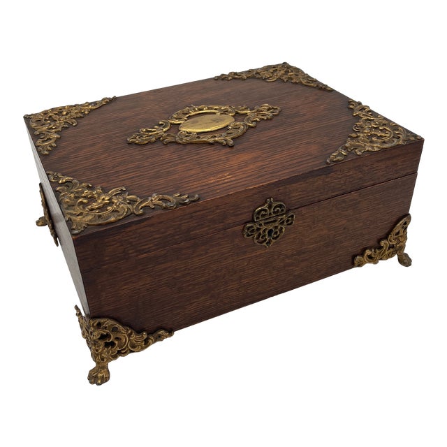Late 19th Century French Brass Mounted Oak Dressing Box For Sale
