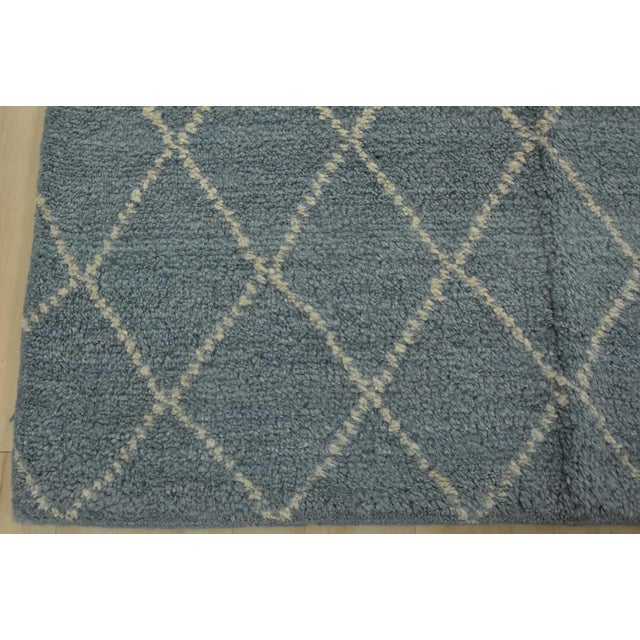 Moroccan Rug 7’10” X 9’10” Blue Wool Contemporary Hand-Knotted Carpet For Sale - Image 12 of 15
