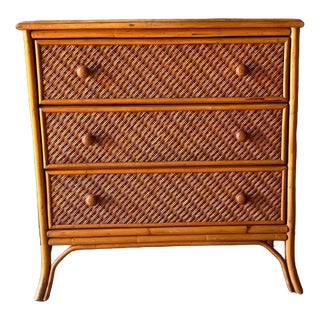 Vintage Bamboo and Wicker Chest of Drawers For Sale