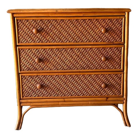 Vintage Bamboo and Wicker Chest of Drawers For Sale