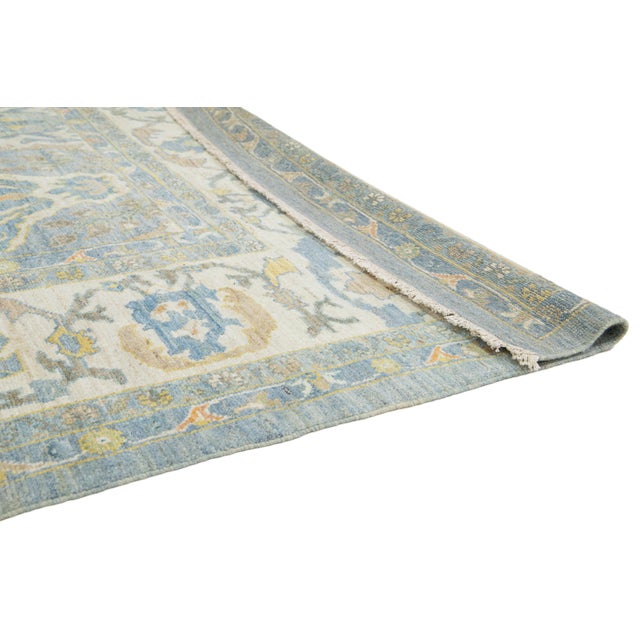 Apadana's Contemporary Sultanabad Wool Rug in Blue With Floral Pattern For Sale - Image 4 of 11