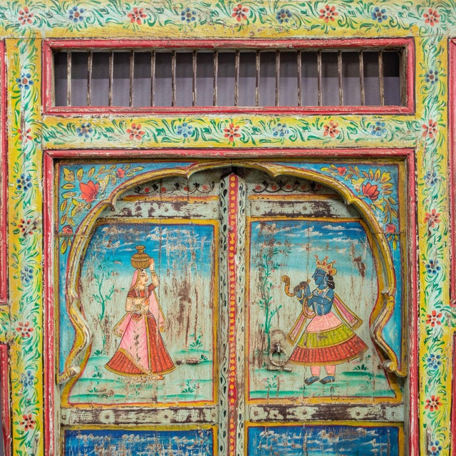 Folk Art Early 20th Century Antique Folk Art Painted Window and Surround From India For Sale - Image 3 of 12