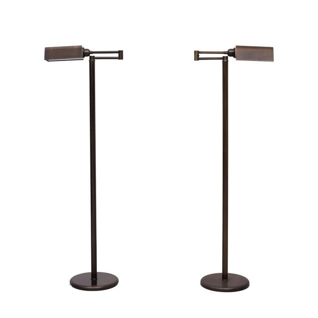 Bronze Swing-Arm Library Floor Lamps, 1970s, Set of 2 For Sale - Image 4 of 13