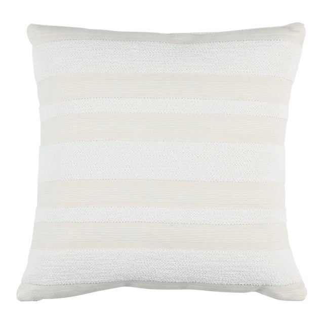 Schumacher Ohara Stripe Indoor/Outdoor 18" Pillow in Ivory For Sale