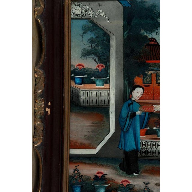 19th-Century Chinese Reverse-Painted Mirror Pictures, Set of 2 For Sale - Image 8 of 11
