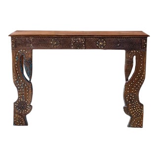 Brass Studs Vintage Sofa Table, Corbels, Carved Console Table 48 For Sale