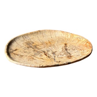 Small Oval Trinket Dish or Tray in Beige Petrified Wood with Crystal Rings, d25-20.5 -3313 For Sale